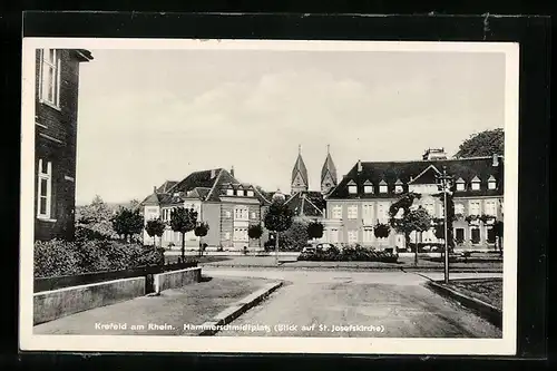 AK Krefeld am Rhein, Hammerschmidtplatz mit Blick auf St. Josefskirche