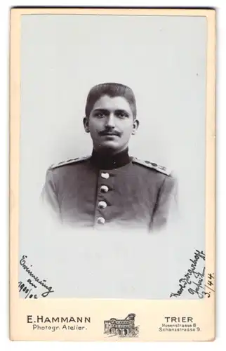 Fotografie E. Hammann, Trier, Soldat Karl Borgerhoff in Uniform Rgt. 44, 1901