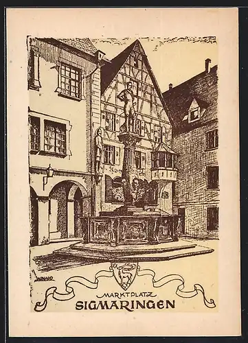 Künstler-AK Sigmaringen, Partie am Marktplatz