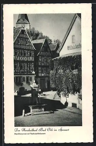 AK Bad Orb im Spessart, Herzheilbad mit Brunnen