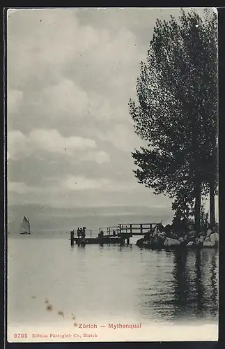 AK Zürich, Uferpartie am Mythenquai