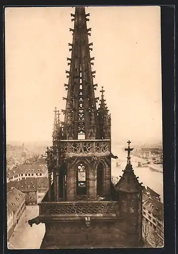 AK Basel, Turmspitze des Münsters, Georgturm