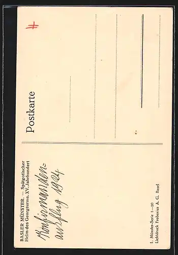 AK Basel, Turmspitze des Münsters, Georgturm