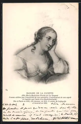 AK Madame de la Fayette, Nee Marie-Madeleine Pioche de la Vergne