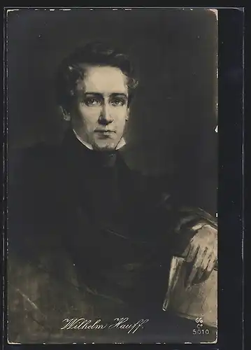 AK Portrait Wilhelm Hauff mit Buch in zeitgenössischer Kleidung