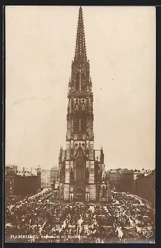 AK Hamburg, Hopfenmarkt mit Nicolaikirche