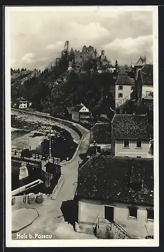 AK Hals b. Passau, Teilansicht mit Burgruine und Häusern