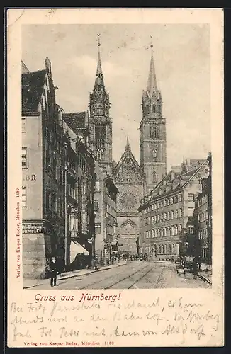 AK Nürnberg, Strassenpartie mit dem Dom