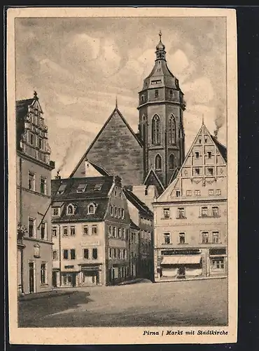 AK Pirna, Markt mit Stadtkirche