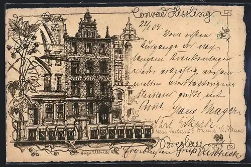 Künstler-AK Breslau, Alte Häuserfassade, Conrad Kissling