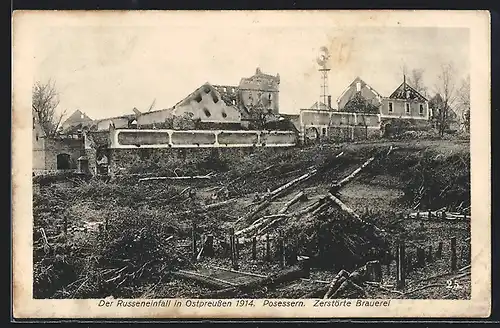 AK Posessern, Nach dem Russeneinfall 1914, zerstörte Brauerei