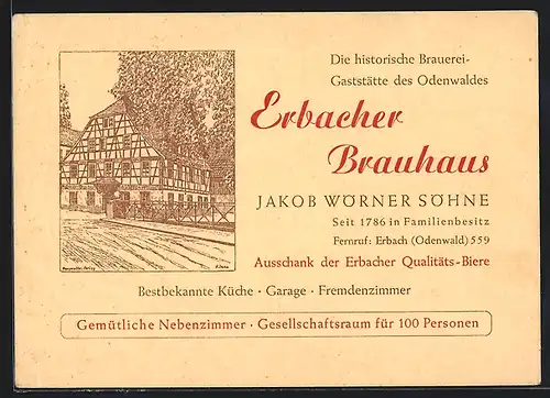 Künstler-AK Erbach, Wegpartie vor dem Erbacher Brauhaus, Jakob Wörner Söhne