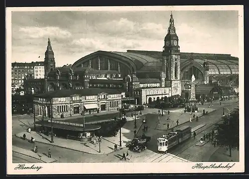 AK Hamburg, Hauptbahnhof und Strassenbahn