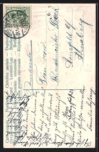 Präge-AK Schwein unter einem Hufeisen mit Glücksklee, Neujahrsgruss