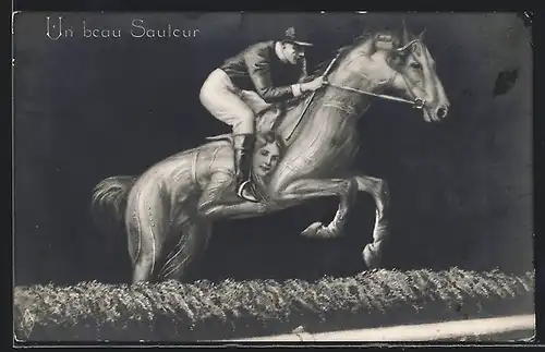 AK Un beau Sauteur, Jockey auf seinem Pferd, Metamorphose