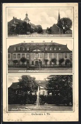 AK Gebesee i. Th., Schlossgut und Katharinenkirche, Schloss Südseite und Parkseite