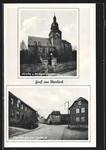 AK Utenbach, Kirche & Kriegerdenkmal, Partie an der Schule