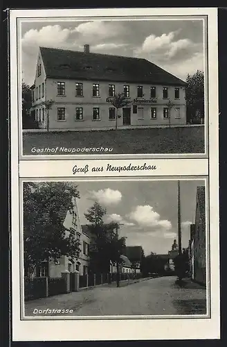 AK Neupoderschau, Gasthof und Dorfstrasse