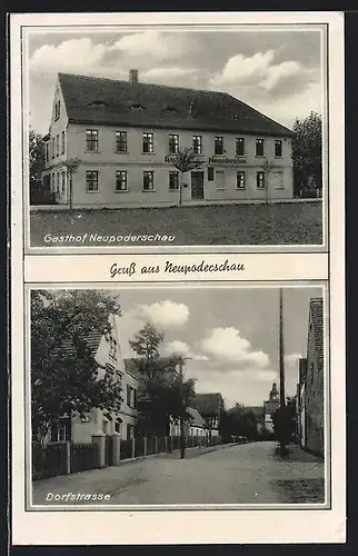 AK Neupoderschau, Gasthof und Dorfstrasse