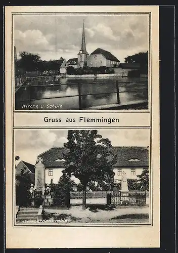 AK Flemmingen, Kirche und Schule, Kriegerdenkmäler
