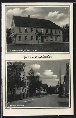 AK Neupoderschau, Gasthof und Dorfstrasse