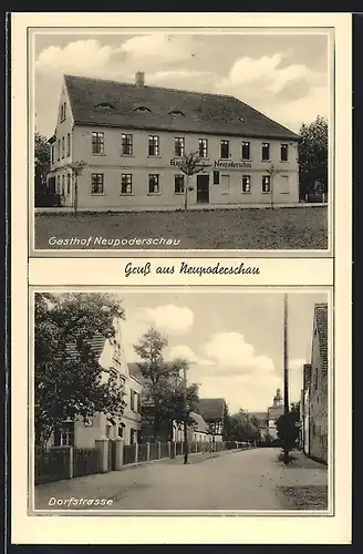 AK Neupoderschau, Gasthof und Dorfstrasse