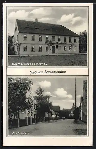 AK Neupoderschau, Gasthof und Dorfstrasse