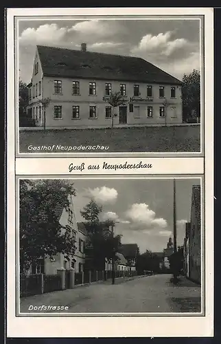 AK Neupoderschau, Gasthof und Dorfstrasse