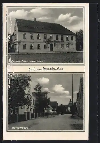AK Neupoderschau, Gasthof und Dorfstrasse