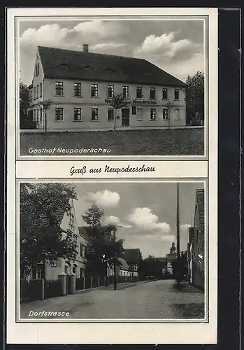 AK Neupoderschau, Gasthof und Dorfstrasse