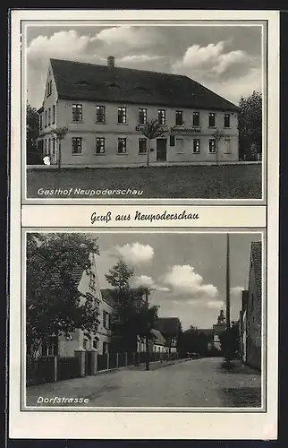 AK Neupoderschau, Gasthof und Dorfstrasse