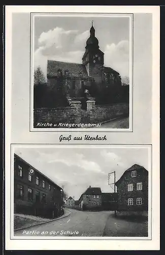 AK Utenbach, Kirche & Kriegerdenkmal, Partie an der Schule