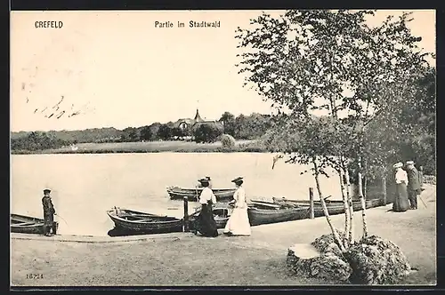 AK Crefeld, Uferpartie im Stadtwald