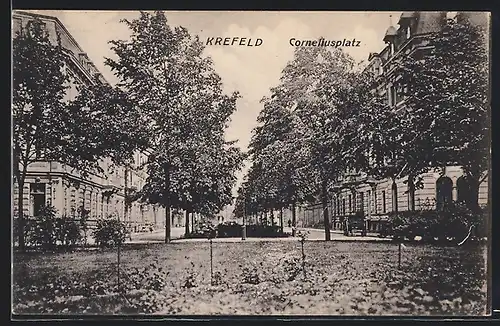 AK Krefeld, Grünanlage am Corneliusplatz