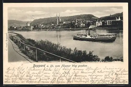 AK Boppard a. Rh., Ortsansicht vom Filsener Weg aus, mit Dampfer