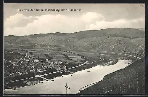 AK Pünderich, Ortsansicht von der Ruine Marienburg aus