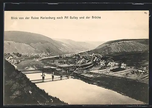 AK Alf Bullay, Ortsansicht von der Ruine Marienburg aus, mit Brücke