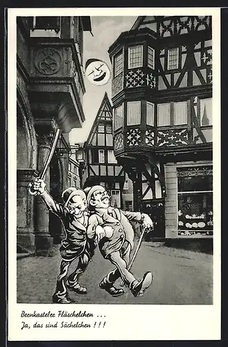 AK Bernkastel-Kues, Betrunkene auf einer Strasse im Zentrum