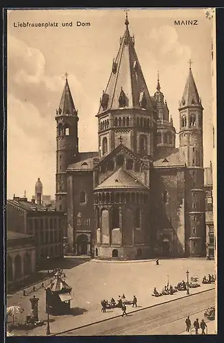 AK Mainz, Liebfrauenplatz und Dom aus der Vogelschau