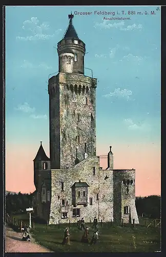AK Grosser Feldberg i. T., Aussichtsturm mit Besuchern