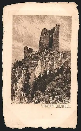 Künstler-AK Drachenfels, Ruine Drachenfels