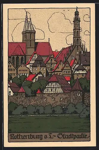 Steindruck-AK Rothenburg, Stadtpartie