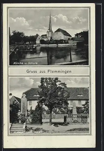 AK Flemmingen, Kirche und Schule, Kriegerdenkmäler