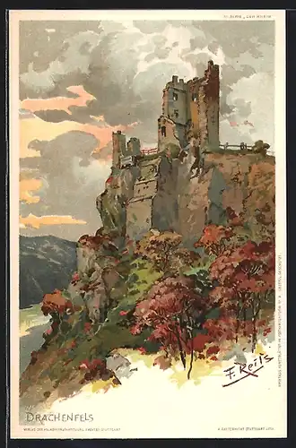 Künstler-AK Fritz Reiss, Königswinter, Burgruine Drachenfels