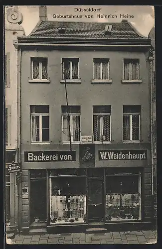 AK Düsseldorf, Geburtshaus von Heinrich Heine über der Bäckerei von W. Weidenhaupt