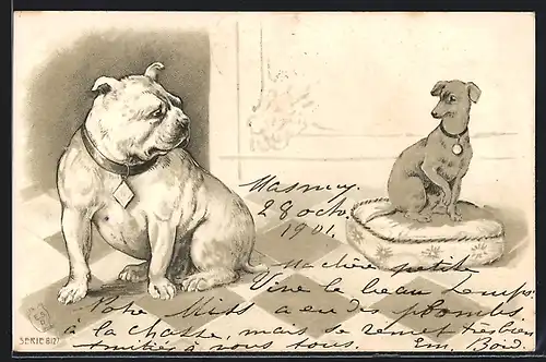 Präge-Lithographie Kräftiger Boxer und zierlicher Gefährte