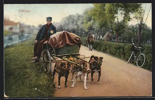 AK Holland, Bauer mit Hundegespann auf einer Strasse