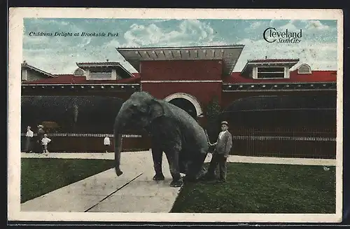 AK Cleveland, Brookside Park, Elefant mit Wärter