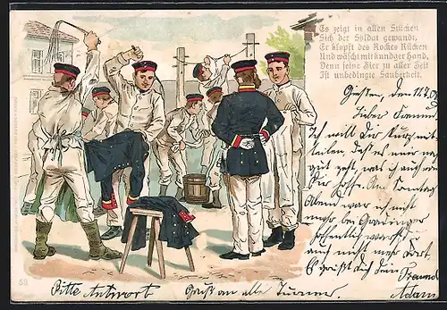 AK Soldaten säubern ihre Uniformen, 1. Weltkrieg