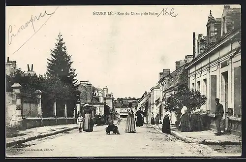 AK Écueillé, Rue du Champ de Foire, Strassenpartie